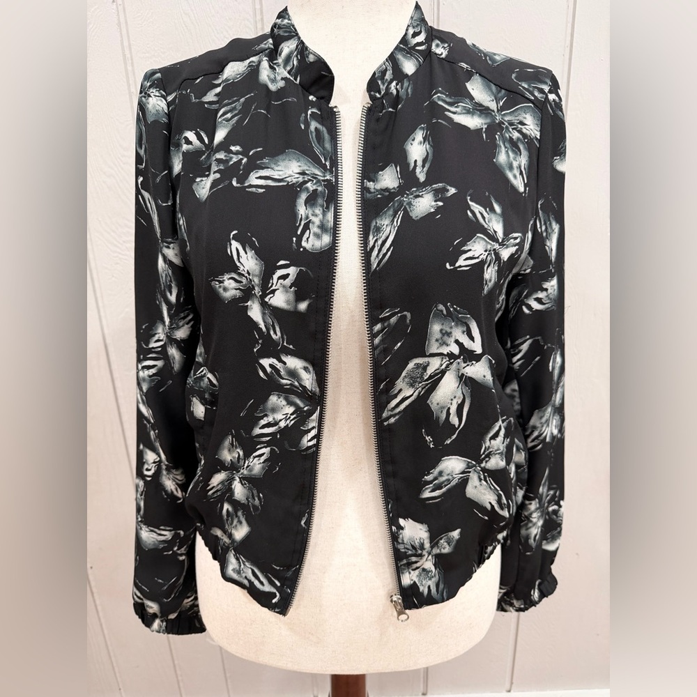 Premise Studio Black and White Floral Bomber Jacket